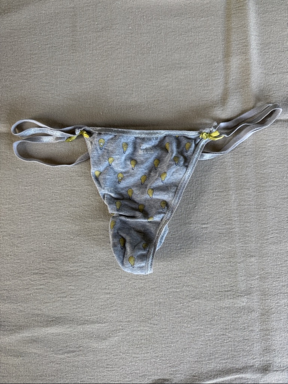 VINTAGE Double String Grey Thong Panty with Yellow Lightbulb Print
